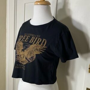 Rustee Wanderlust Free Bird Black Cropped Short Sleeve T Shirt S